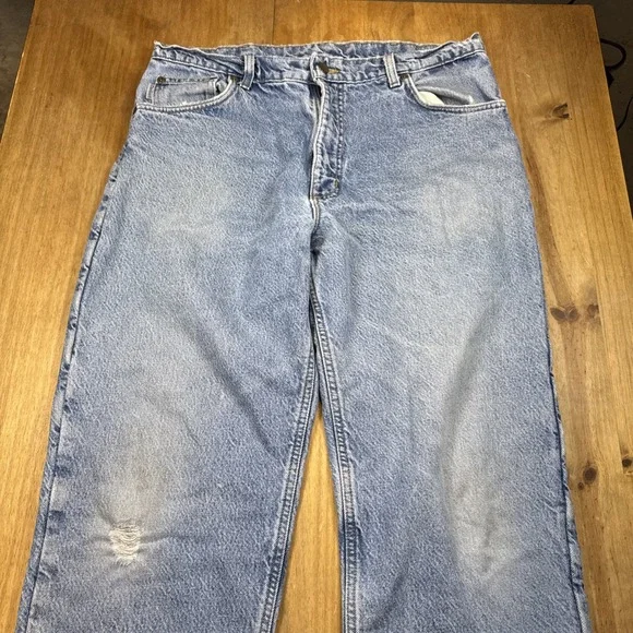 Vtg Carhartt Flannel Lined Jeans Mens 36x30 Light Blue Dungaree Work Distressed‎ - Picture 3 of 16